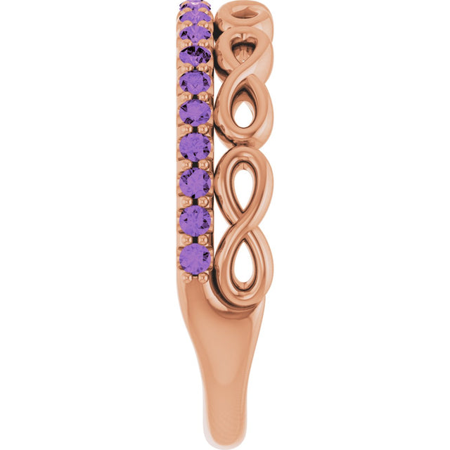 14K Gold Round Natural Amethyst Infinity-Inspired Stackable Ring - Rose Gold - view 4