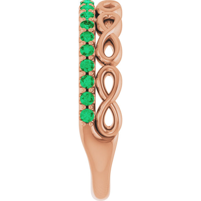 14K Gold Round Natural Emerald Infinity-Inspired Stackable Ring - Rose Gold - view 4