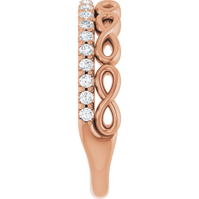 14K Gold Round Natural Diamond Infinity-Inspired Stackable Ring - Rose Gold - view 4