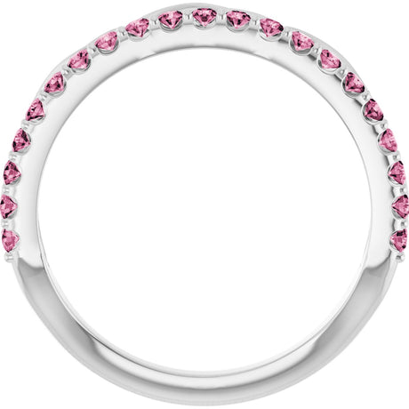 Platinum Round Natural Pink Tourmaline Infinity-Inspired Stackable Ring - view 2