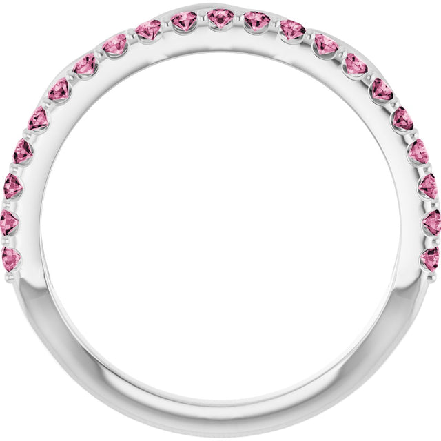 Platinum Round Natural Pink Tourmaline Infinity-Inspired Stackable Ring - view 2