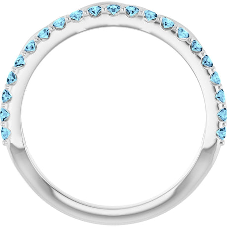 Platinum Round Natural Aquamarine Infinity-Inspired Stackable Ring - view 2