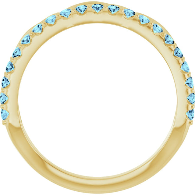 14K Gold Round Natural Aquamarine Infinity-Inspired Stackable Ring - Yellow Gold - view 2