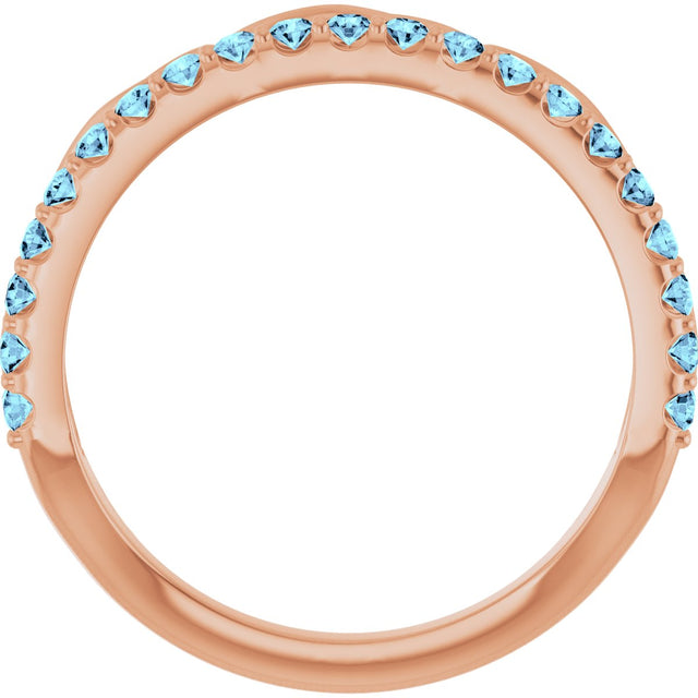 14K Gold Round Natural Aquamarine Infinity-Inspired Stackable Ring - Rose Gold - view 2