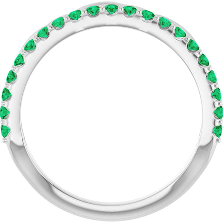 Platinum Round Natural Emerald Infinity-Inspired Stackable Ring - view 2