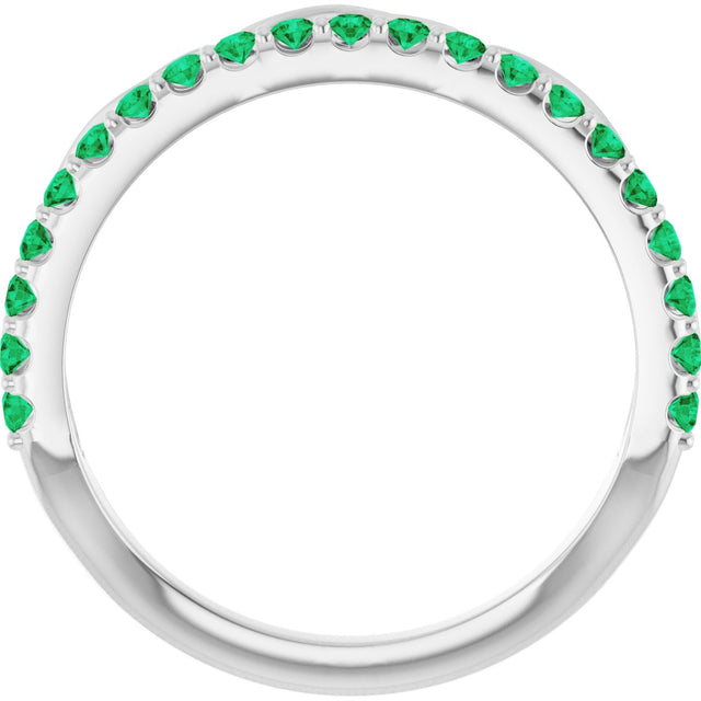 Platinum Round Natural Emerald Infinity-Inspired Stackable Ring - view 2