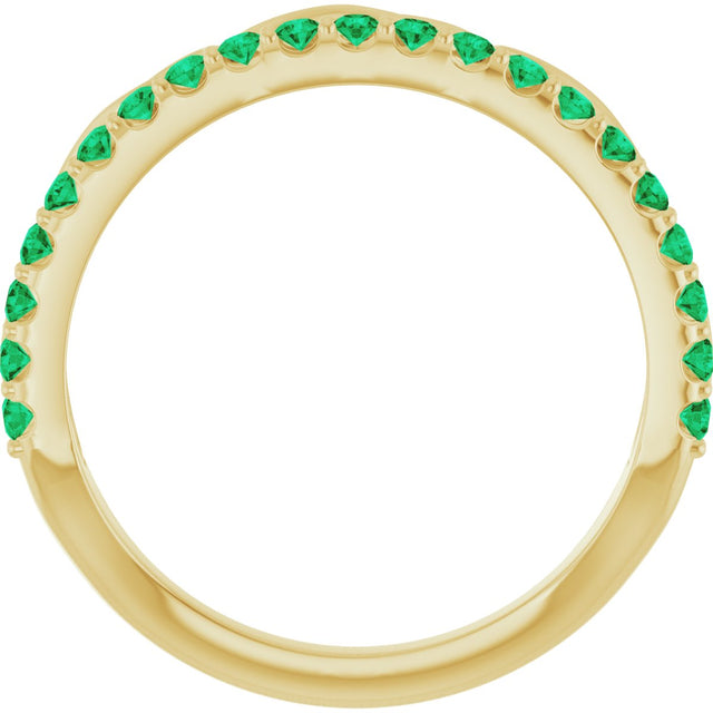 14K Gold Round Natural Emerald Infinity-Inspired Stackable Ring - Yellow Gold - view 2