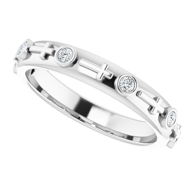 Platinum Round Natural Diamond Bezel-Set Cross Ring - view 5