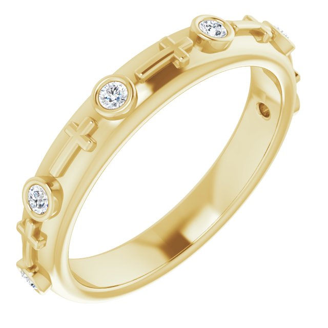 14K Gold Round Natural Diamond Bezel-Set Cross Ring - Yellow Gold