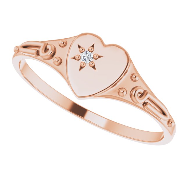 14K Gold Round Natural Diamond Youth Heart Ring - Rose Gold - view 5