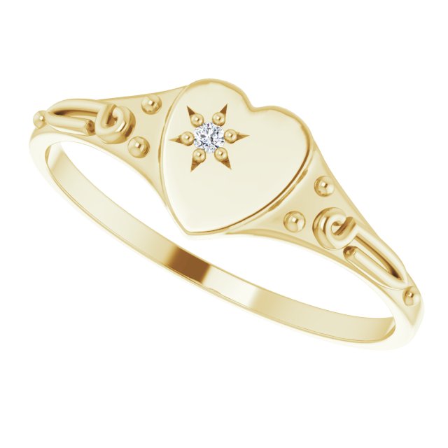 14K Gold Round Natural Diamond Youth Heart Ring - Yellow Gold - view 5