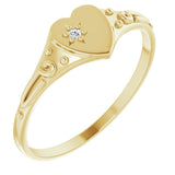 14K Gold Round Natural Diamond Youth Heart Ring - Yellow Gold