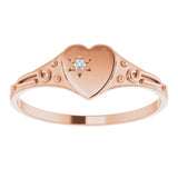 14K Gold Round Natural Diamond Youth Heart Ring - Rose Gold - view 3