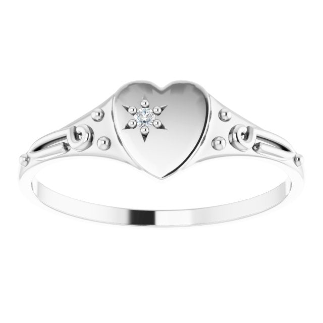 14K Gold Round Natural Diamond Youth Heart Ring - White Gold - view 3