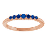 14K Gold Round Natural Blue Sapphire Accented Stackable Ring – 2.25mm Stones - Rose Gold - view 3
