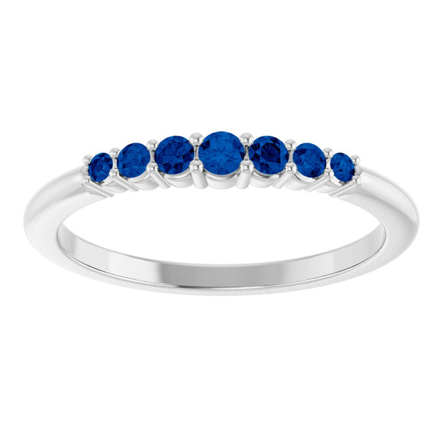 Platinum Round Natural Blue Sapphire Accented Stackable Ring – 2.25mm Stones - view 3
