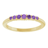 14K Gold Round Natural Amethyst Accented Stackable Ring – 2.25mm Stones - Yellow Gold - view 3