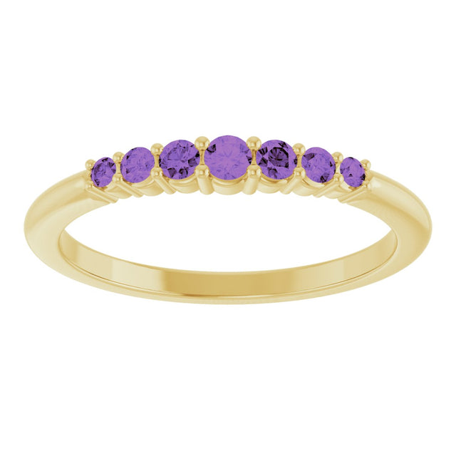 14K Gold Round Natural Amethyst Accented Stackable Ring – 2.25mm Stones - Yellow Gold - view 3