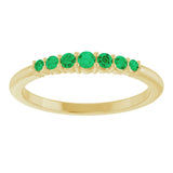 14K Gold Round Natural Emerald Accented Stackable Ring – 2.25mm Stones - Yellow Gold - view 3