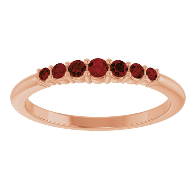 14K Gold Round Natural Mozambique Garnet Accented Stackable Ring – 2.25mm Stones - Rose Gold - view 3