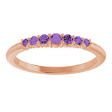 14K Gold Round Natural Amethyst Accented Stackable Ring – 2.25mm Stones - Rose Gold - view 3