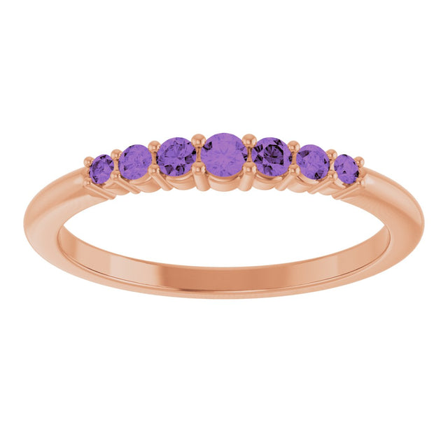 14K Gold Round Natural Amethyst Accented Stackable Ring – 2.25mm Stones - Rose Gold - view 3