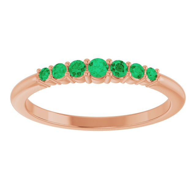 14K Gold Round Natural Emerald Accented Stackable Ring – 2.25mm Stones - Rose Gold - view 3