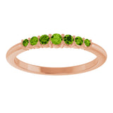 14K Gold Round Natural Peridot Accented Stackable Ring – 2.25mm Stones - Rose Gold - view 3