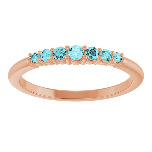 14K Gold Round Natural Blue Zircon Accented Stackable Ring – 2.25mm Stones - Rose Gold - view 3