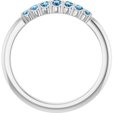 Platinum Round Natural Aquamarine Accented Stackable Ring – 2.25mm Stones - view 2