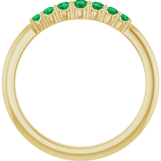 14K Gold Round Natural Emerald Accented Stackable Ring – 2.25mm Stones - Yellow Gold - view 2