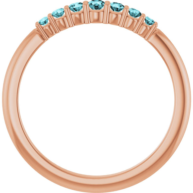 14K Gold Round Natural Blue Zircon Accented Stackable Ring – 2.25mm Stones - Rose Gold - view 2