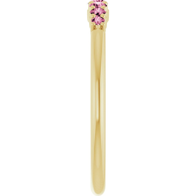 14K Gold Round Natural Pink Tourmaline Accented Stackable Ring – 2.25mm Stones - Yellow Gold - view 4