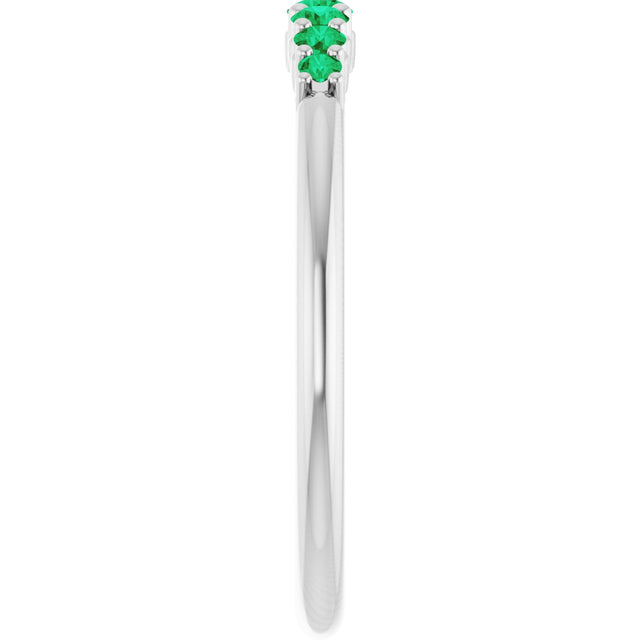 Platinum Round Natural Emerald Accented Stackable Ring – 2.25mm Stones - view 4