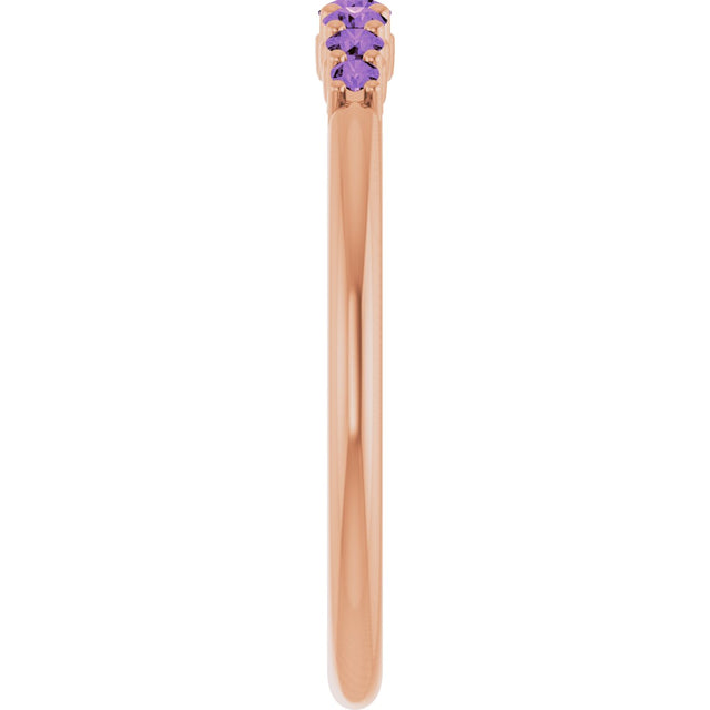 14K Gold Round Natural Amethyst Accented Stackable Ring – 2.25mm Stones - Rose Gold - view 4