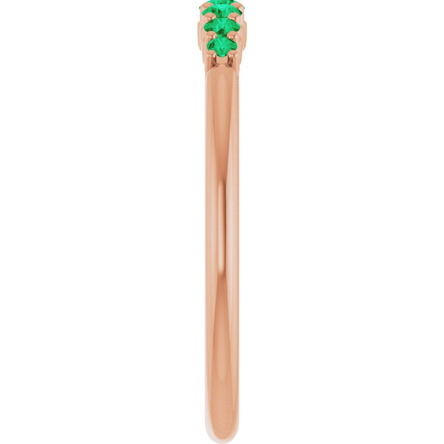 14K Gold Round Natural Emerald Accented Stackable Ring – 2.25mm Stones - Rose Gold - view 4