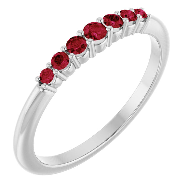 14K Gold Round Natural Ruby Accented Stackable Ring – 2.25mm Stones - White Gold