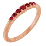 14K Gold Round Natural Ruby Accented Stackable Ring – 2.25mm Stones - Rose Gold