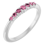 14K Gold Round Natural Pink Tourmaline Accented Stackable Ring – 2.25mm Stones - White Gold