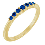 14K Gold Round Natural Blue Sapphire Accented Stackable Ring – 2.25mm Stones - Yellow Gold