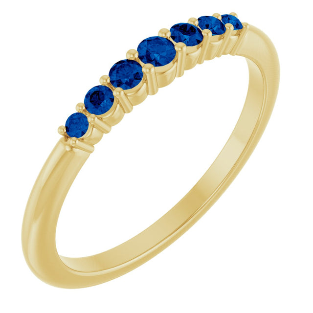 14K Gold Round Natural Blue Sapphire Accented Stackable Ring – 2.25mm Stones - Yellow Gold
