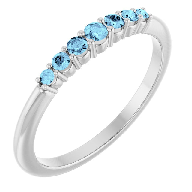 14K Gold Round Natural Aquamarine Accented Stackable Ring – 2.25mm Stones - White Gold