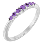 Platinum Round Natural Amethyst Accented Stackable Ring – 2.25mm Stones