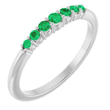 Platinum Round Natural Emerald Accented Stackable Ring – 2.25mm Stones