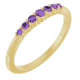 14K Gold Round Natural Amethyst Accented Stackable Ring – 2.25mm Stones - Yellow Gold