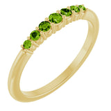 14K Gold Round Natural Peridot Accented Stackable Ring – 2.25mm Stones - Yellow Gold