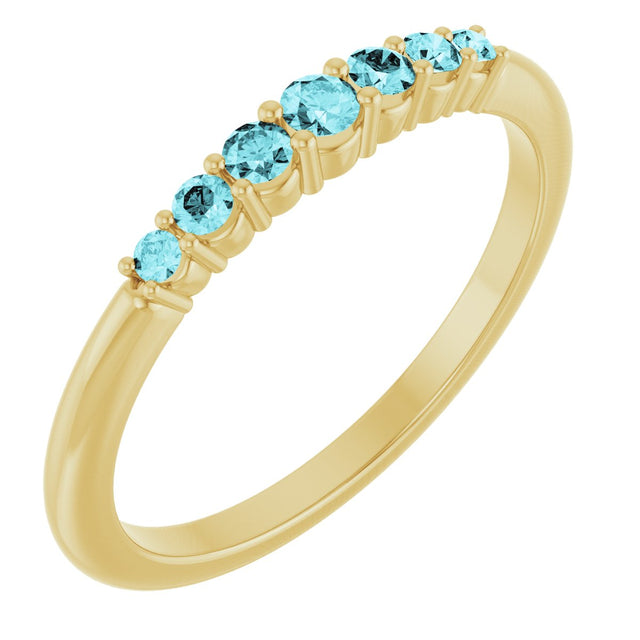 14K Gold Round Natural Blue Zircon Accented Stackable Ring – 2.25mm Stones - Yellow Gold