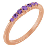 14K Gold Round Natural Amethyst Accented Stackable Ring – 2.25mm Stones - Rose Gold