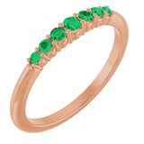 14K Gold Round Natural Emerald Accented Stackable Ring – 2.25mm Stones - Rose Gold