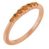 14K Gold Round Natural Citrine Accented Stackable Ring – 2.25mm Stones - Rose Gold